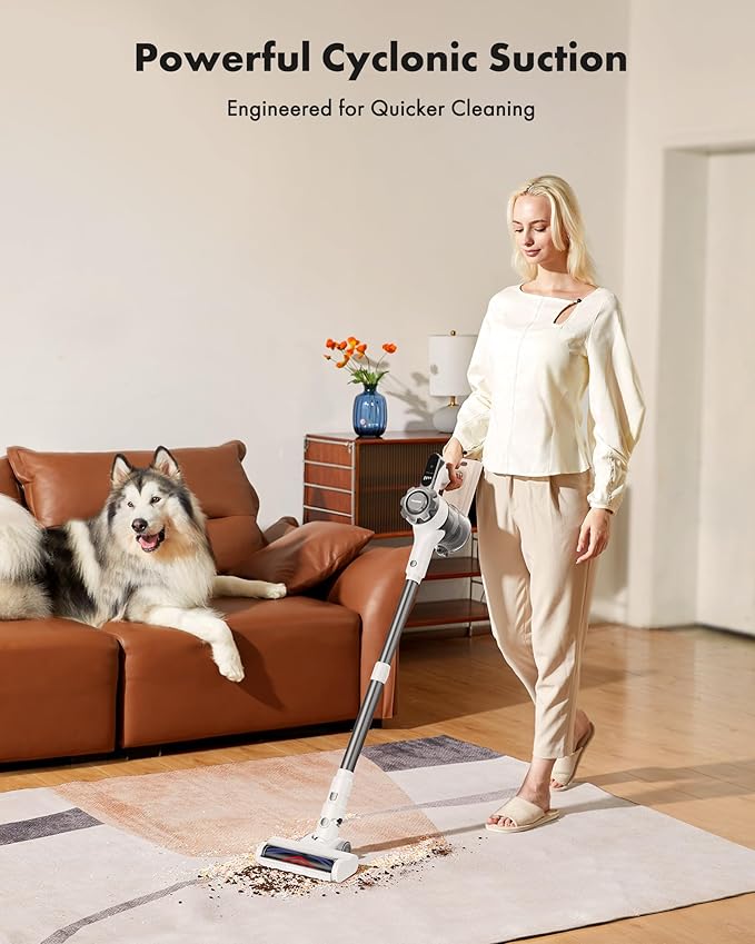 Trucozie Cordless Vacuum Cleaner, 8-in-1 Lightweight Stick Vacuum with 45mins Runtime, Powerful Suction, Vacuum Cleaners for Home, Hardwood Floors, Carpet, Pet Hair,White