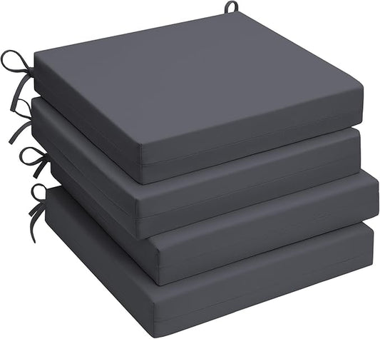 UNIKOME Outdoor Chair Cushions Pack of 4, Water Resistant Patio Cushions with Ties, High Density Sponge Filling Square Corner Seat Cushions for Outdoor Furniture, 18.5"*16"*3", Grey