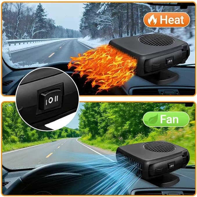 12V 200W Car Heater and Fan, Portable Dual Mode car heater Defroster Defogger, 360° Adjustable Vent for Interior Comfort, Easy Plug-in Installation