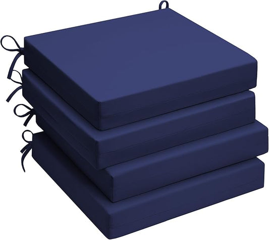 UNIKOME Outdoor Chair Cushions Pack of 4, Water Resistant Patio Cushions with Ties, High Density Sponge Filling Square Corner Seat Cushions for Outdoor Furniture, 24"*24"*4", Navy Blue