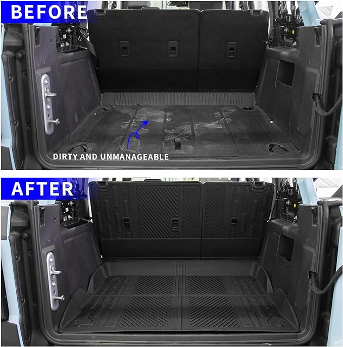 Rongtaod Cargo Mat Compatible with 2021-2025 2026 Ford Bronco 4 Door Trunk Mat Cargo Mat Cargo Liner Back Seat Cover Protector 2025 Bronco Accessories (Trunk Mat+Backrest Mats)