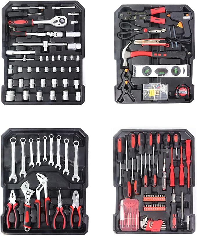 Arcwares 799pcs Aluminum Trolley Case Tool Set Silver, House Repair Kit Set, Household Hand Tool Set, with Tool Belt,Gift on Father's Day (Silver)