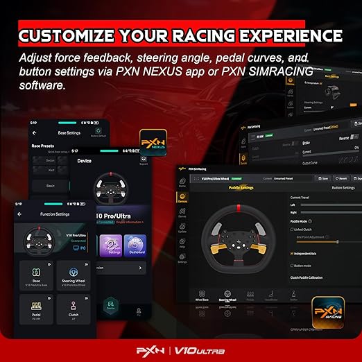 PXN - V10 Ultra Gaming Steering Wheel & Pedals, 3.2Nm Direct Drive Force Feedback, 4 Paddle Shifters, Hall Effect Pedals, 10.6-inch Racing Wheel Rim, Sim Racing Setup for Xbox, PS4, and PC