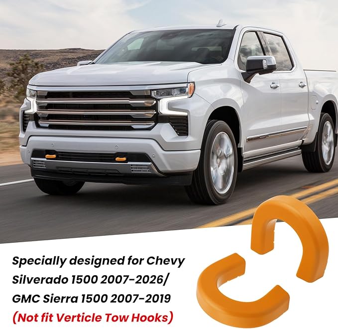 Extended Tow Hook Covers for Silverado 1500 2007-2026/GMC Sierra 1500 2007-2019, Tow Hooks Covers Compatible with Chevrolet Silverado 1500 Accessories Orange (Not fit Verticle Tow Hooks)