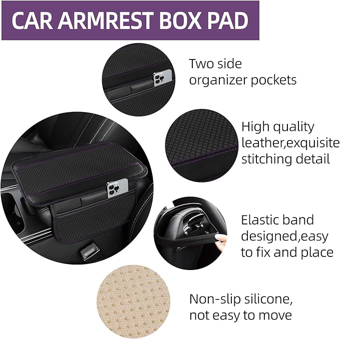 NBTEPEM 6 PCS Car Steering Wheel Cover Set, Microfiber Leather Steering Wheel Covers Universal 14.5-15 inch, Center Console Cover, Seat Belt Cushion, Cup Holder Coaster, Car Accessories Set Purple