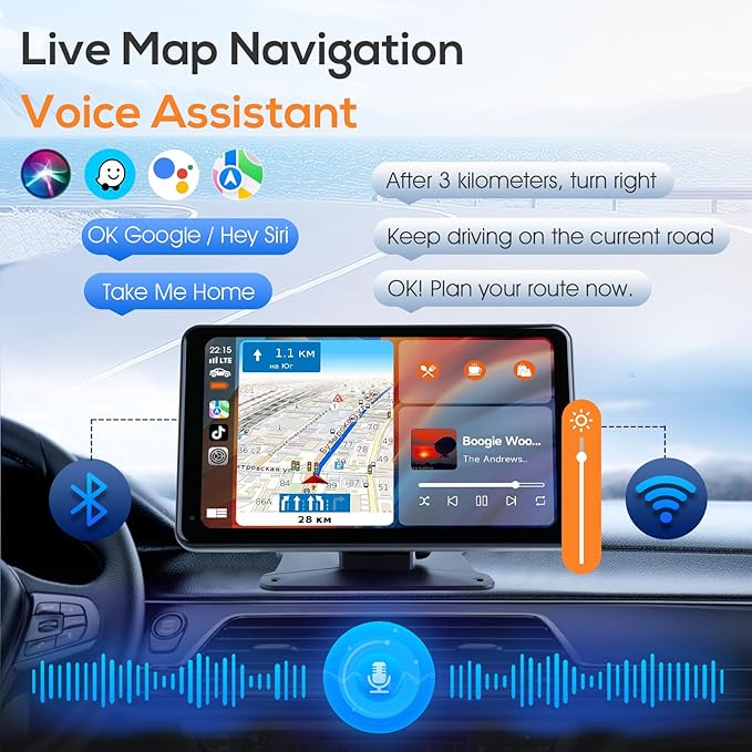 Haudio 7" Wireless Apple CarPlay Screen for Car, Portable Car Radio with Carplay & Android Auto, 1080p Backup Camera, GPS, Mirror Link, Voice Control, FM Transmission, Support SD/TF Interface