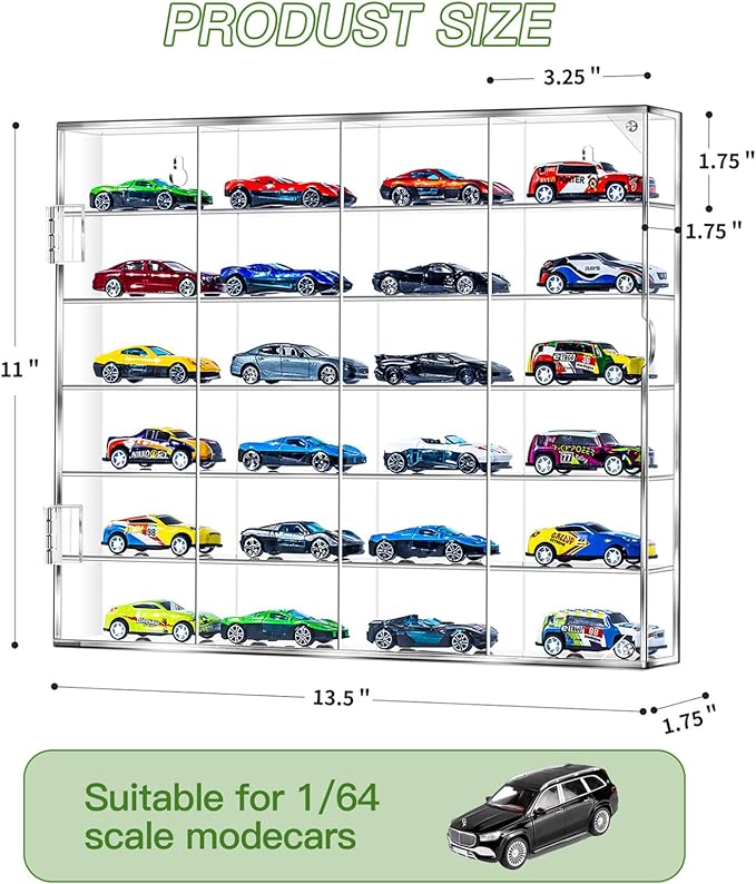 2 Pack Acrylic Display Case for Hot Wheels Storage 1/64 Scale, 6 Levels 24 Slots Toy Cars Showcase Wall Mount or Desktop, Clear Display Organizer for Diecast Matchbox Model Car Tabletop