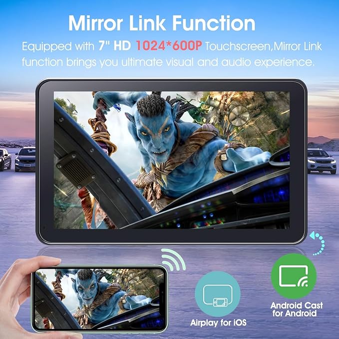 Carplay Screen for Car, 7" HD Wireless Apple CarPlay & Android Auto, Portable Car Stereo Touchscreen with Bluetooth, Mirror Link, Voice Control, Backup Camera, GPS Navigation, AUX, Fits All Vehicles
