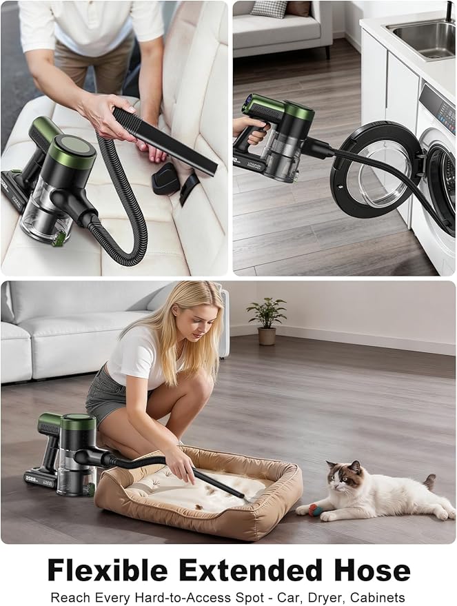 Cordless Vacuum Cleaner,58kPa/10-in-1 Stick Vacuum with 29-inch Hose and LED Lighting Brush,55Mins Runtime Vacuum Cleaner for Home,Self-Standing Vacuum with Anti-Tangle Brush for Pet Hair/Carpet/Floor