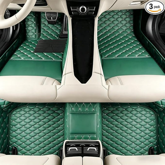 Custom Car Mats with Text & Image Personalization, Upload Your Own Word/Name/Photo, All-Weather Leather Floor Liners for SUV Sedan Truck(Dark Green)