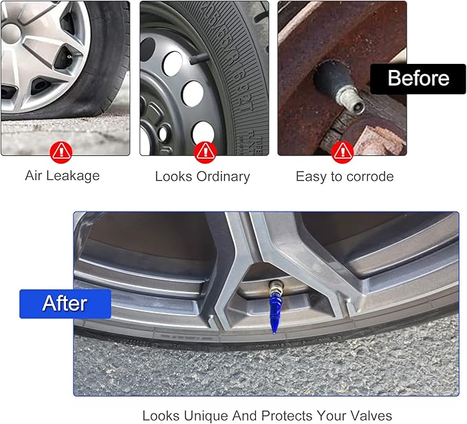 SINGARO 60mm Spiked Valve Caps, Aluminum Alloy Dustproof and Waterproof Tire Valve Stem Caps, Suitable for Cars, Trucks and Motorcycles (4PCS Blue)