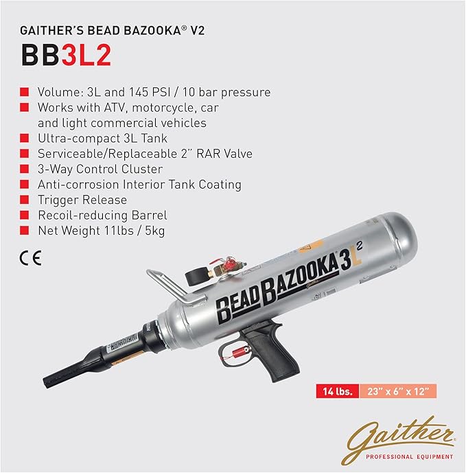 Gaither Handheld Bead Bazooka - 2nd Generation, Bead Seater Tool with Rapid Air Release, for Passenger, Commercial, and Agricultural Vehicles