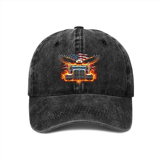 American Flag Semi Truck Driver 18 Wheeler Patriotic Trucker Vintage Baseball Cap Sun Hat Gifts Trucker Hat Women Dad Hat Black