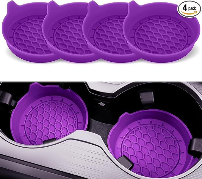 SINGARO Car Cup Holder Coaster, Silicone Cup Holder Insert, Universal Non-Slip Cup Holders, Car Accessories Interior for Women and Man 4 Pack Purple