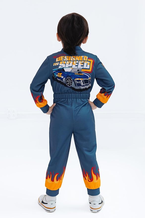 Hot Wheels French Terry Racing Zip Up Coverall Toddler to Big Kid Sizes (2T - 10-12)