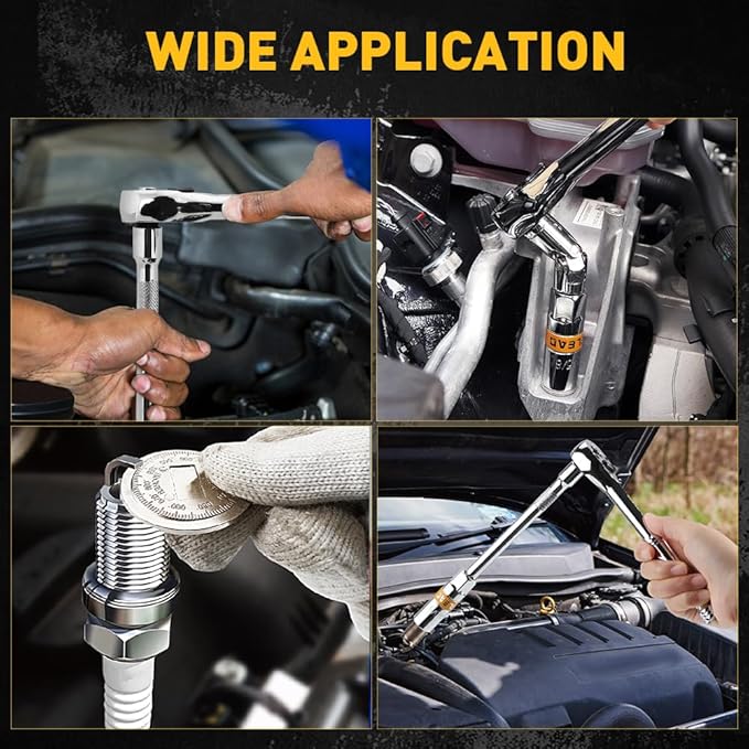 ELEAD 12-Piece 3/8" Drive Spark Plug Socket Set with Ratchet Handle, Universal Joint, Spark Plug Gapper & Extension Bar, 9/16", 5/8", 3/4", 13/16", 14mm, 18mm, CR-V Sockets with Rubber Holding Rings