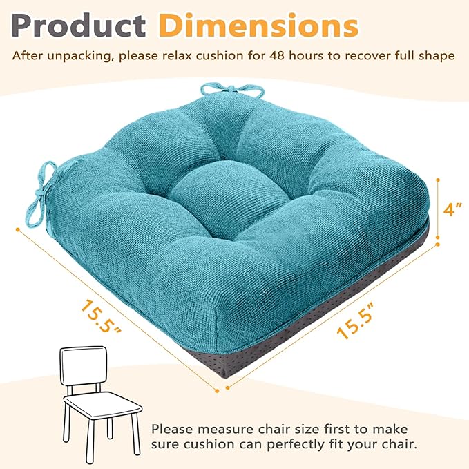 MAGIC ELEPHANT Chair Cushions for Dining Chairs, Memory Foam Kitchen Chair Cushions Set of 4, Non-Slip Thick Dining Room Chair Pads Seat Cushions, 15.5" x 15.5" x 4" (Aqua Blue)