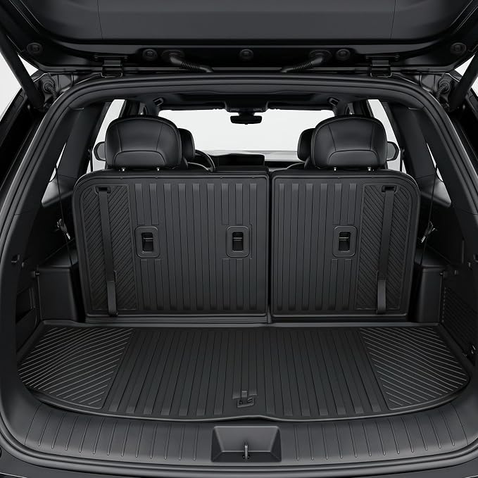Auxko All Weather Cargo Mat with Backrest Mat Fit for Kia Telluride 2027 Gas/Hybrid TPE Accessoris All Season Guard Odorless Anti-Slip Black