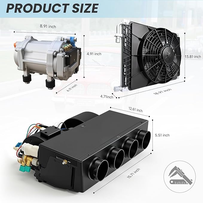 DC 12V AC unit rv underdash air conditioner kit cool & heat fit truck crane cab van vintage car pickup Commercial vehicle Low noise energy-saving universal chassis electric parking air conditioners
