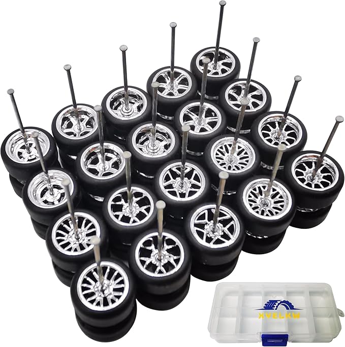 1/64 Wheels and Tires Set, 10-Pack 1 64 Scale Wheels with 10 for 1/64 Diecast Cars Upgraded and Modified Rubber Tires(Diameter 0.43in/11mm) (Silver Plated)