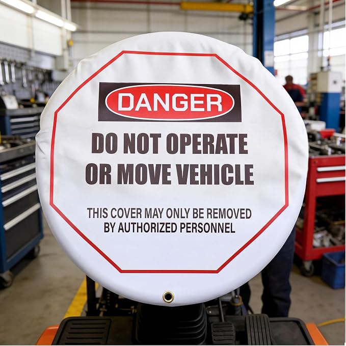 1 Pcs Steering Wheel Cover for Lockout Tagout - 16" Danger Do Not Operate Reinforced Vinyl for Trucks Pallet Jacks Forklifts