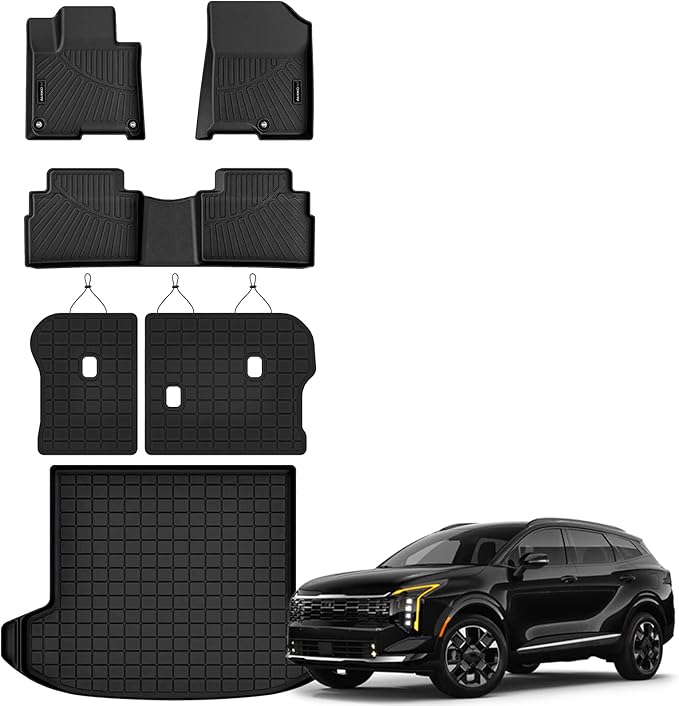 Auxko All Weather Floor Mats Cargo Mat with Backrest Mat for Kia Sportage PHEV 2026 2025 2024 2023 Only All Season TPE Accessories Odorless Anti-Slip Floor Liners Trunk Tray with Back Seat Protector