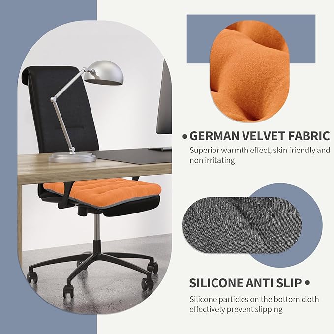 BUYUE Good Support Office Chair Cushion Padded, Soft Velvet Comfortable Non-Slip Seat Cushion for Computer Desk Kitchen Chair (1 Count, Orange)