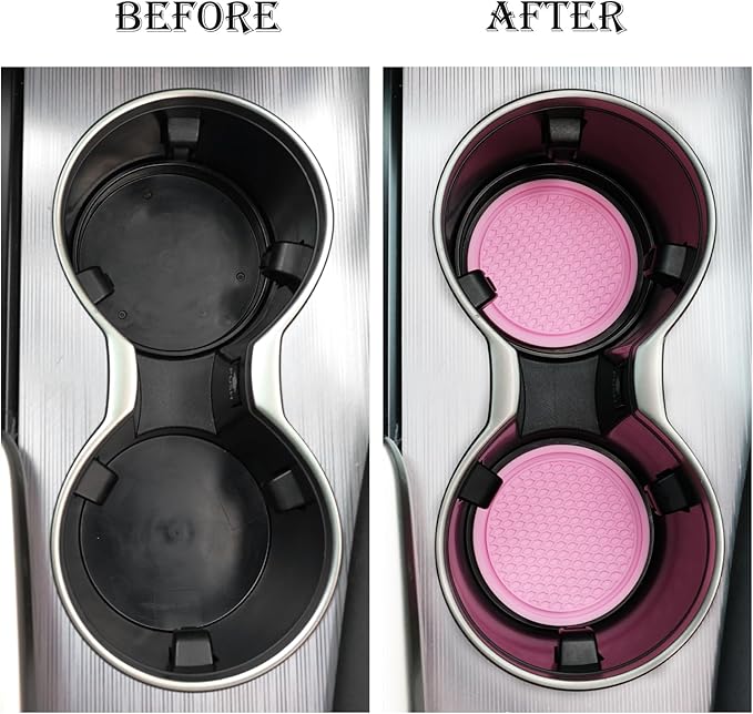 SINGARO Car Cup Coaster, 4PCS Universal Non-Slip Cup Holders Embedded in Ornaments Coaster, Car Interior Accessories, Pink
