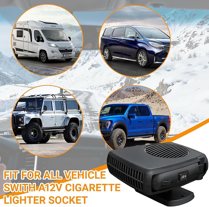 12V 200W Car Heater and Fan, Portable Dual Mode car heater Defroster Defogger, 360° Adjustable Vent for Interior Comfort, Easy Plug-in Installation