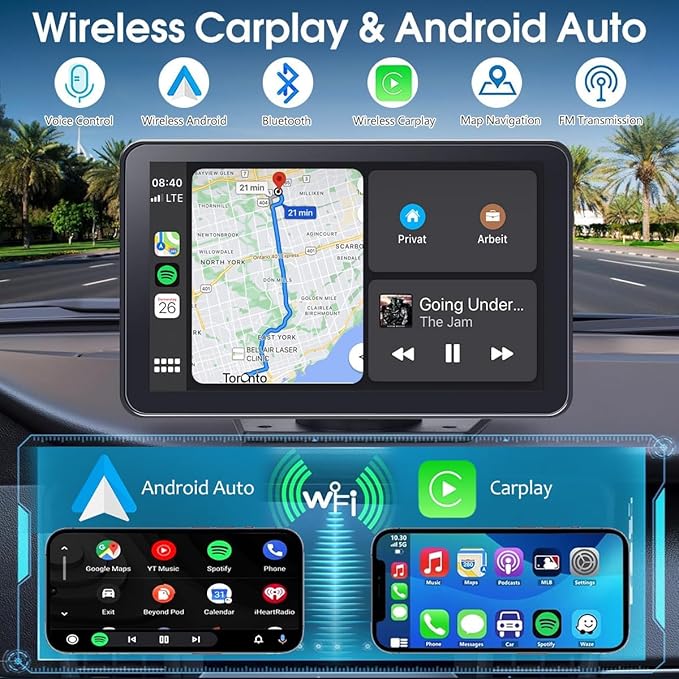 2026 Enhanced Carplay Screen for Car - 7" HD Portable Carplay & Android Auto with Bluetooth, HD Backup Camera, GPS Navigation, Siri, FM Radio, AUX, and Mirror Link – Compatible with All Vehicles