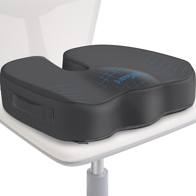 TushGuard Seat Cushion for Office Chair Memory Foam Non-Slip Cushion Back, Coccyx, Sciatica, Tailbone Pain Relief Butt Pillow for Office Chair, Car, Wheelchair, Grey, X-Large