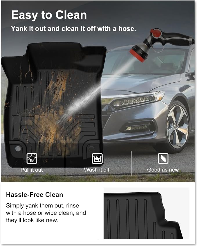Kiwi Master Floor Mats for 2018-2022 Honda Accord | Custom Fit, All Weather Car Mats, Heavy Duty TPE Floor Liners, Front & Rear 2 Row, Black