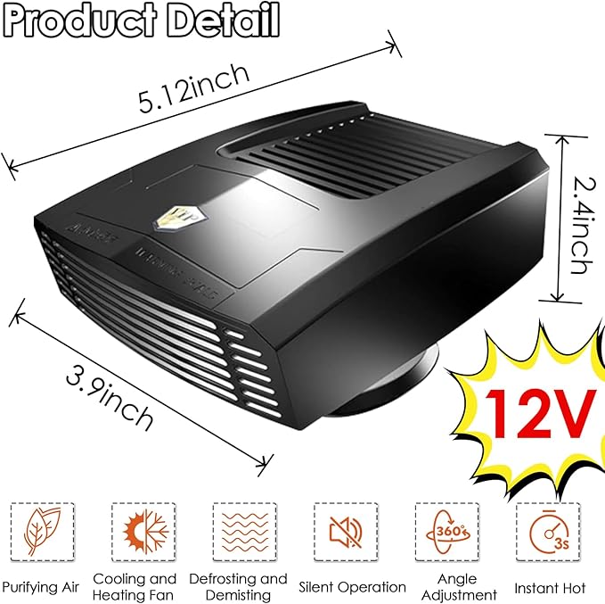 2026 New Upgraded Car Heater, 12V Portable Heating & Cooling fan for Vehicle, Plug in Car Heaters That Plugs into Cigarette Lighter, 200 Windshield Defroster and Window Defogger for All 12 Volt Cars