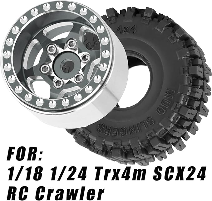 RC 1.0 Beadlock Truck Tires for 1/18 1/24 Trx4m SCX24 RC Crawler,RC Wheels Tires.Aluminum 1.0‘’ Beadlock Wheel Rim&1.0in Tires Tyres.Titanium(4PCS)