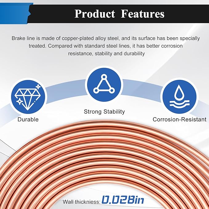 60Pcs 2 Sets 3/16 Inch 25 FT Brake Line Tubing Kit with 58 Pcs Brake Line Fittings, Copper Coated Alloy Steel Brake Lines Kit Replacement for Hydraulic Fuel Transmission Line