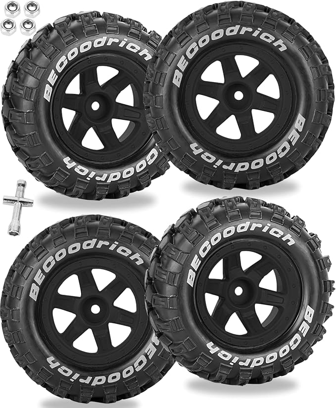 RC Wheels and Tires Off-Road Buggy Tires for 1/12 1/14 1/16 RC Off Road Monster Truck E-REVO Summit REDCAT HPI SAVAGEGT-2XS Volcano-16,1/12 1/14 1/16 Wheels Tires Set Pre-glued,Black