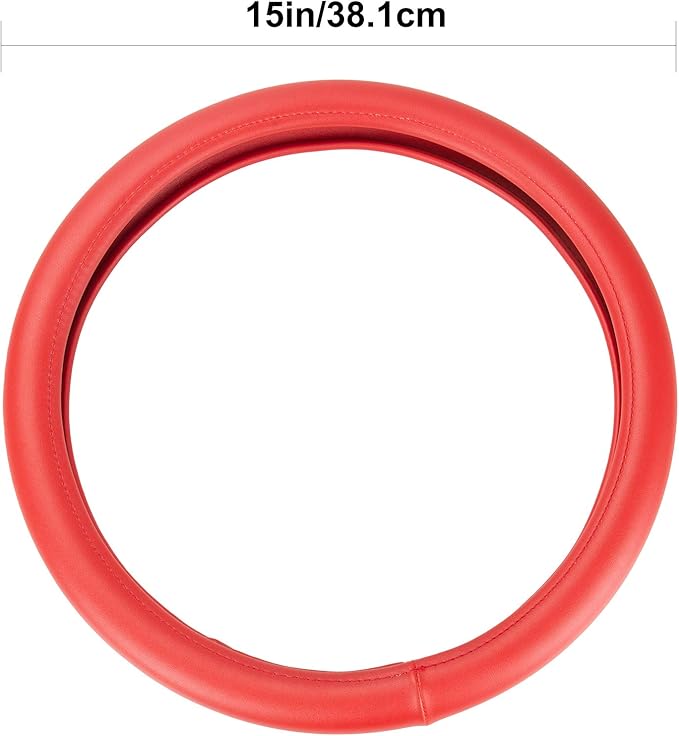 Evankin Red Leather Steering Wheel Cover, Comfortable and Soft Solid Color Universal Steering Wheel Cover 15 inch, Suitable for Most Cars (Red) Valentine's Day