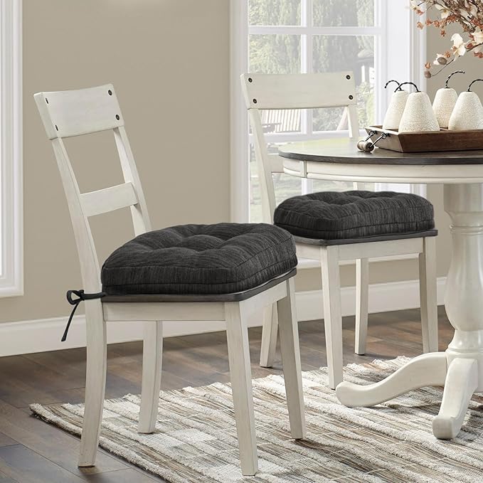 Shinnwa Dining Chair Cushions Set of 4, Dual-Layer Memory Foam Kitchen Chair Cushions, Patented Design Seat Pads with Ties, 16.5 x 16.5 x 3.5in, 4 Pack, Charcoal