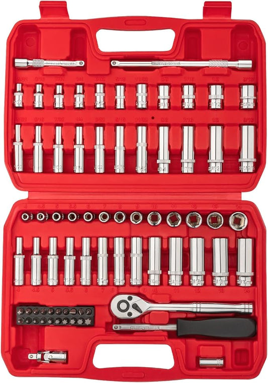 1/4" Drive Socket Set 74-Piece, 1/4” Drive Master Socket Set with Ratchets, 1/4" Drive Bits Set Extensions Bar, Universal Joint (5/32-Inch- 9/16-Inch, 4mm-14mm)