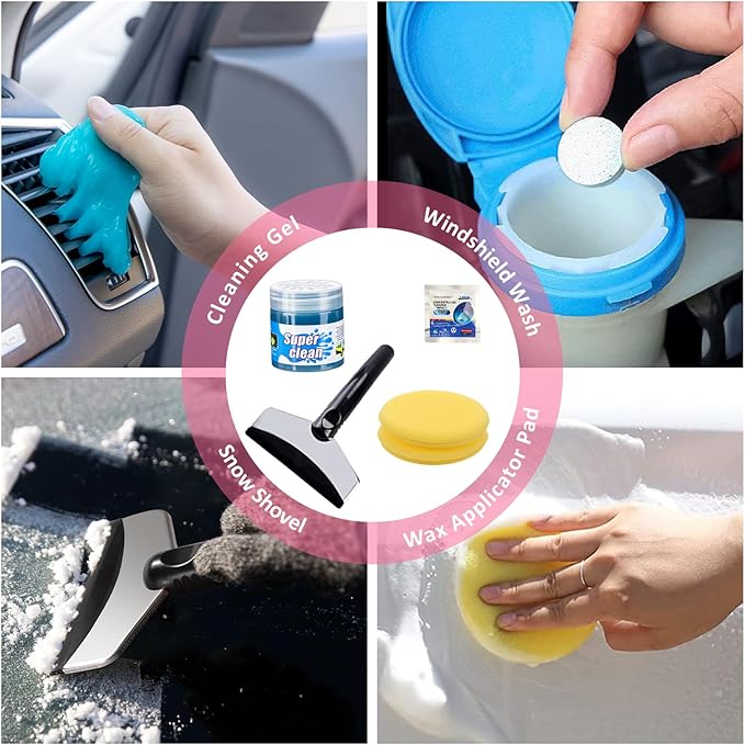 41Pcs Car Cleaning Wash Kit Interior Detailing Cleaner Kit with High Power Handheld Vacuum, Collapsible Bucket, Windshield Tool, Snow Shovel, Tire Brush, Complete Car Care Tools, Pink