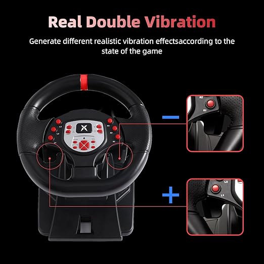 DOYO Racing Wheel - Gaming Steering Wheel for PC, 180 Degree Universal Usb Car Sim Race Steering Wheel with Pedals for PS4, PS3, Xbox Series X|S, Xbox One, Switch - Height & Tilt Adjustable