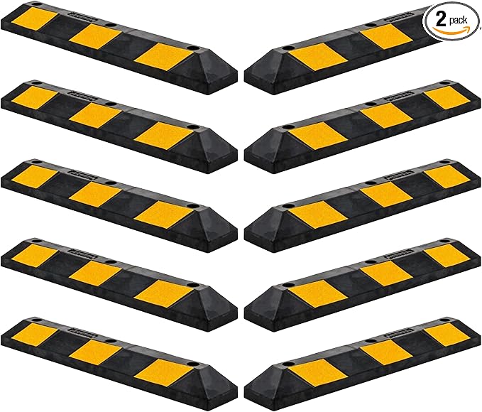 Guardian 2 Pack Parking Stop, 3 Foot Long Flexible Rubber Curb, Highly Visible Accessory with Mounting Holes for Job Sites and Garages, Black/Yellow