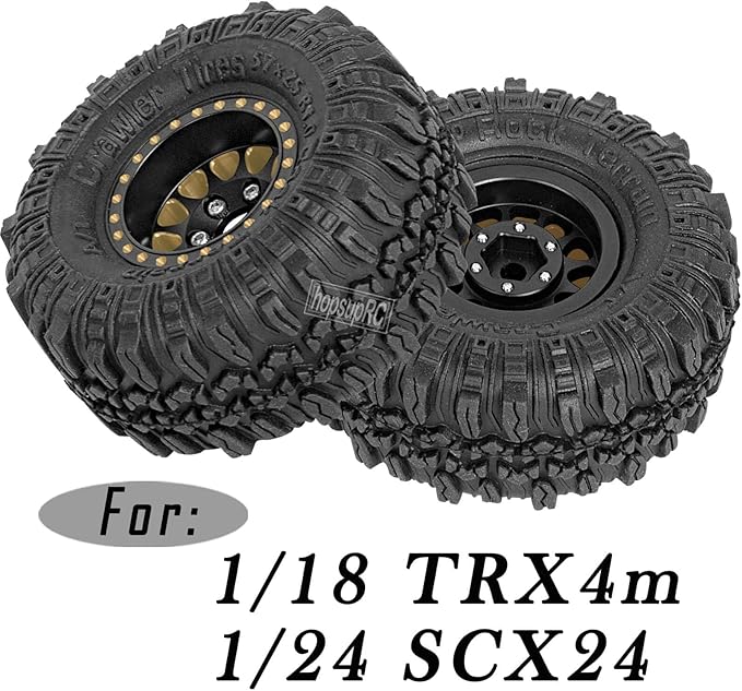 RC Full Brass 1.0in Beadlock RC Truck Tires Wheel Tires Upgrades Part for 1/18 1/24 Trx4m Axial SCX24 RC Crawler,RC Wheels Hops Up(4pcs Black)