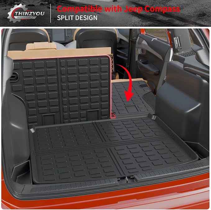 Cargo Mat Compatible with 2017-2025 2026 Jeep Compass Trunk Mat Cargo Liner TPE All Weather Back Seat Cover Protector 2024 Compass Accessories (Trunk Mat+Backrest Mats)