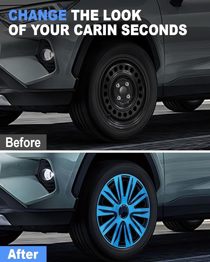 ABX Hubcaps,15 inch hubcaps Set of 4, Wheel Rim Cover ABS Material, Snap On Car Truck SUV Replacement, for Toyota Camry Nissan Mazda etc, Black&Blue