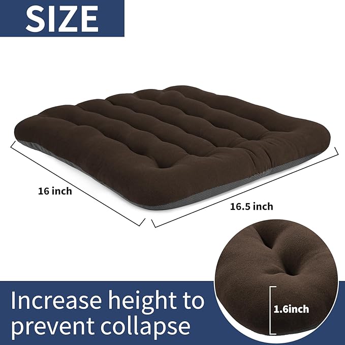 BUYUE Good Support Office Chair Cushion Padded, Soft Velvet Comfortable Non-Slip Seat Cushion for Computer Desk Kitchen Chair (1 Count, Brown)