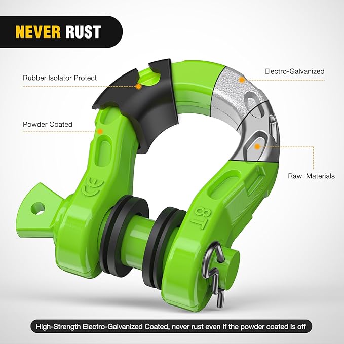 Nilight Heavy Duty Mega D-Ring Shackles(2 Pack) 68,000 lb Break Strength(17,000 lb WLL) w/ 7/8″ Screw Pin & Washers, Forged Steel Off-Road Recovery Shackles for Tow Strap & Winch Gear, Green