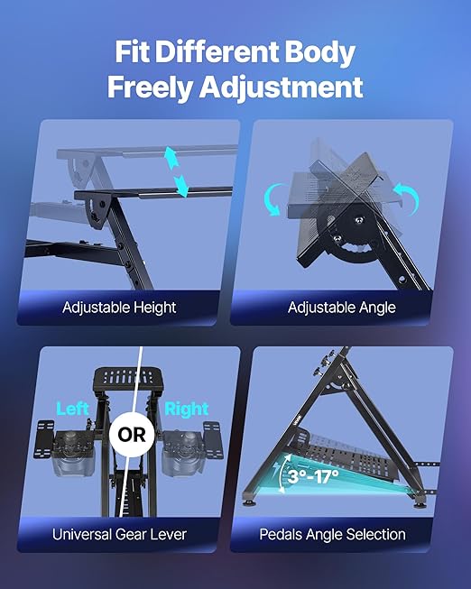 VEVOR Racing Wheel Stand, Adjustable & Foldable Simulator Stand for Logitech G923 G920 G29 G27, Thrustmaster T300RS TX F458 T500RS T3PA-PRO(F1/GT) Gaming Cockpit,Pedals Simulator NOT Included