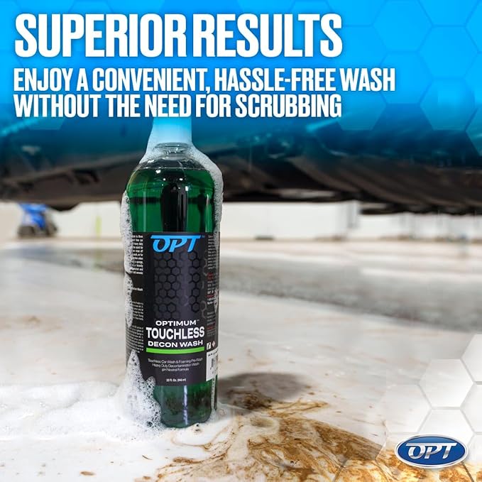 Optimum Touchless Decon Car Wash Soap – pH Neutral, Heavy Duty Decontamination, Touch Free, Spray on and Rinse Off Car Wash and Ceramic Coating Maintenance Multi-Use Formula (32 Oz)