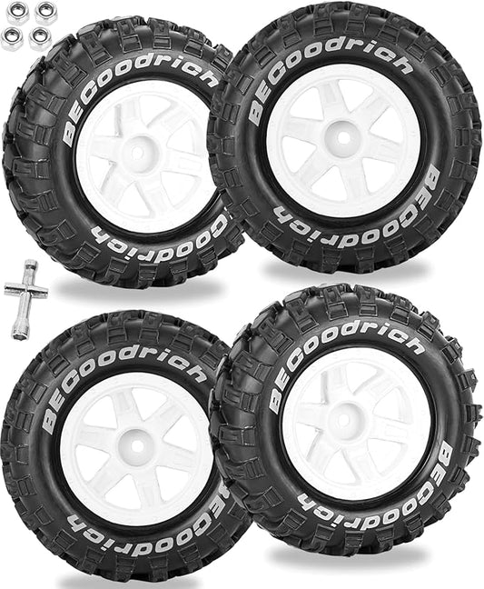 RC Wheels and Tires Off-Road Buggy Tires for 1/12 1/14 1/16 RC Off Road Monster Truck E-REVO Summit REDCAT HPI SAVAGEGT-2XS Volcano-16,1/12 1/14 1/16 Wheels Tires Set Pre-glued,White